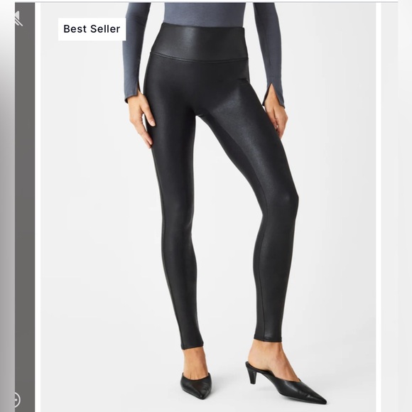 SPANX Black Faux Leather Leggings, Size XL - Picture 3 of 10